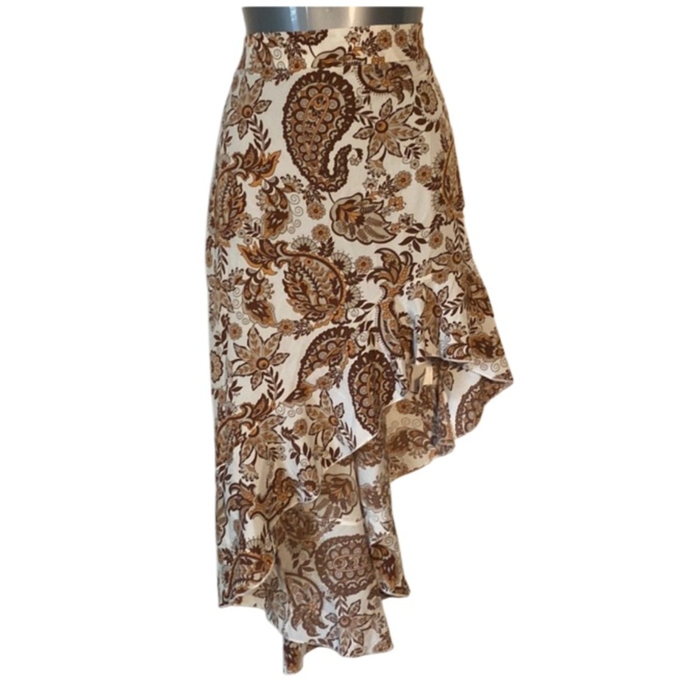 SHEIN Floral & Paisley Print Asymmetrical Ruffle Hem Skirt